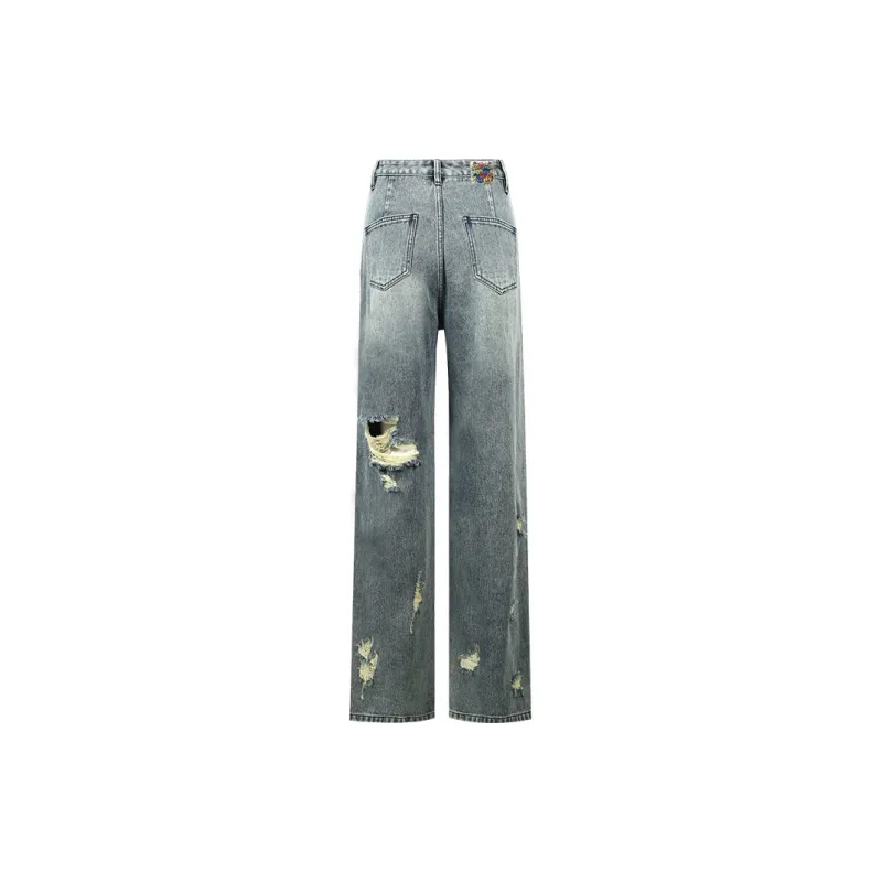 Valeria Obbaco Vintage Trendy Distressed Washable Ripped Jeans Unisex Blue-1