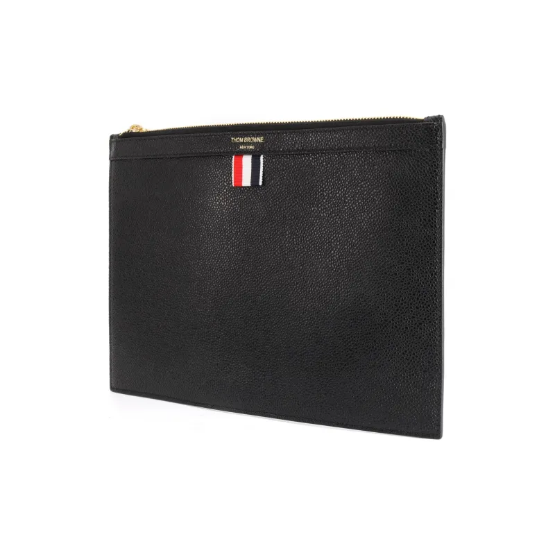 THOM BROWNE Logo Printed Zipped Clutch Bag-1