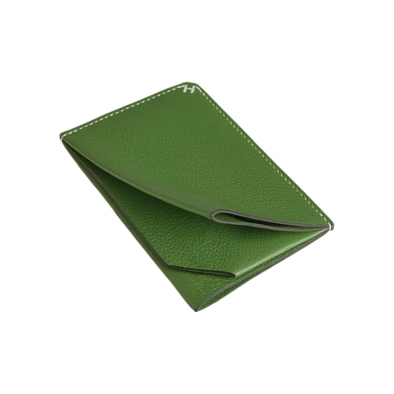HERMES H Sellier Evercolor Leather Card Holder Men's A8 Yuka Ribbon Green-2