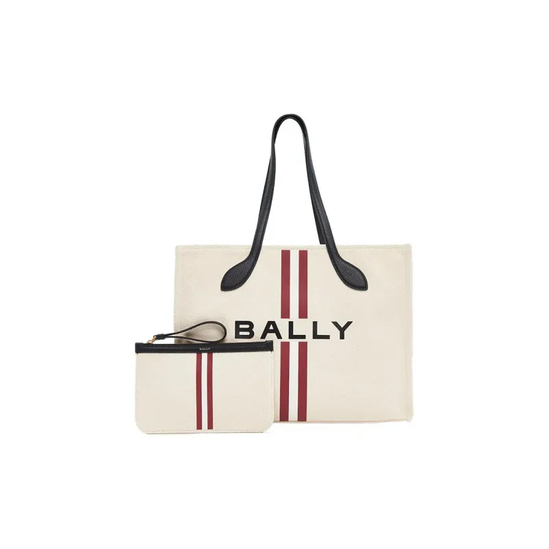 BALLY Fabric Tote Bag Shopping Bag Handbag Large Size Women's Natural & Black & Gold-1