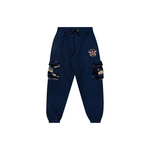 GRAF Casual Pants Men The First Camouflage Stitching Navy Blue Plus-velvet