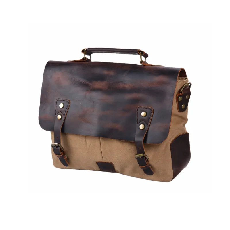PULUWIRR Canvas With Leather Versatile Minimalist Style Convenient Medium Firmness Handbag Regular Unisex-1
