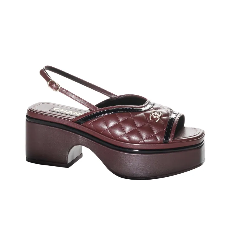 CHANEL One Strap Sandals 6cm Women's Burgundy-1