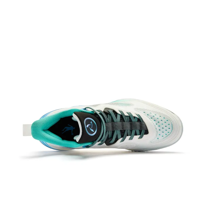 QIAODAN Wind Blade 4 Cushioned Slip Resistant Low Top Basketball Shoes Men's White Blue-3