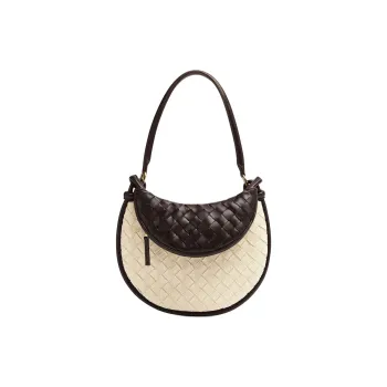 Bottega Veneta Intrecciato Canvas Handbag Shoulder Bag Women's Natural & Chocolate Brown