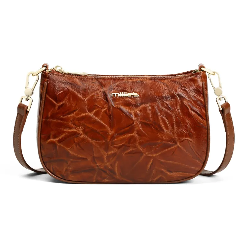 MILLIE'S Cow Leather Crossbody Bag Handbag Shoulder Bag Small Size Women's Black/Brown-8