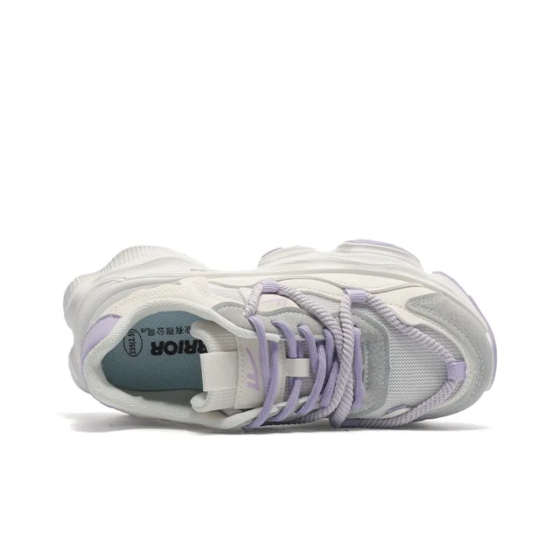 Warrior Chunky Sneakers Durable Breathable Lightweight Low-Top Casual Shoes Women's Beige Purple-3
