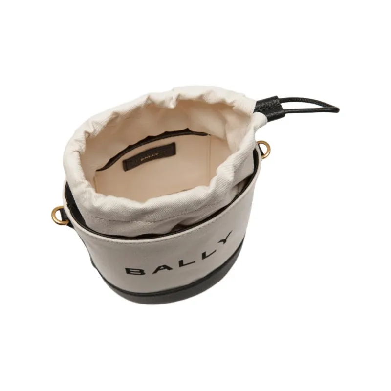 BALLY Fabric With Leather Bucket Bags Shoulder Bag Crossbody Bag Mini Women's Beige & Black-3