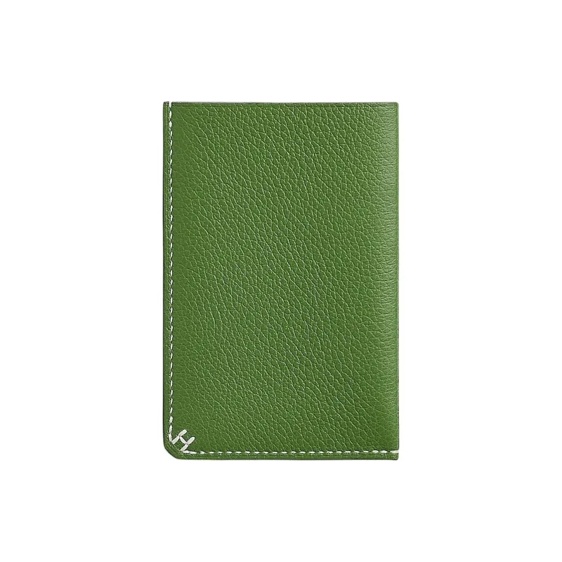 HERMES H Sellier Evercolor Leather Card Holder Men's A8 Yuka Ribbon Green-0