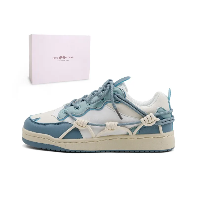 MINGKUANG Street Trend Travel Plan Box Anti Slip Wear Resistant Low Top Skateboard Shoes Women's Blue White-6