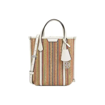 TORY BURCH Perry Raffia Leather Trim Tote Bag Shopping Bag Shoulder Bag Crossbody Bag Handbag Mini Women's Multicolor