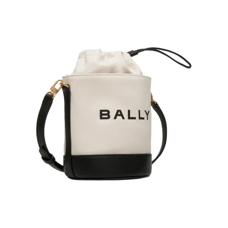 BALLY Fabric With Leather Bucket Bags Shoulder Bag Crossbody Bag Mini Women's Beige & Black-1