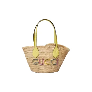 GUCCI Natural Woven Grass Tote Bag Shopping Bag Shoulder Bag Handbag Mini Unisex Beige