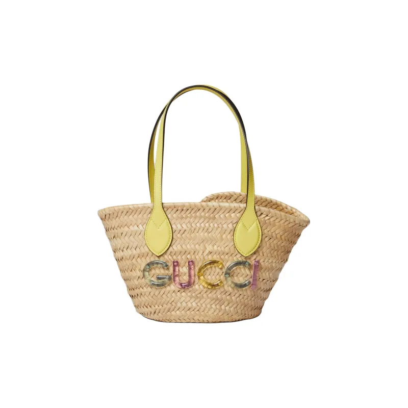 GUCCI Natural Woven Grass Tote Bag Shopping Bag Shoulder Bag Handbag Mini Unisex Beige-0