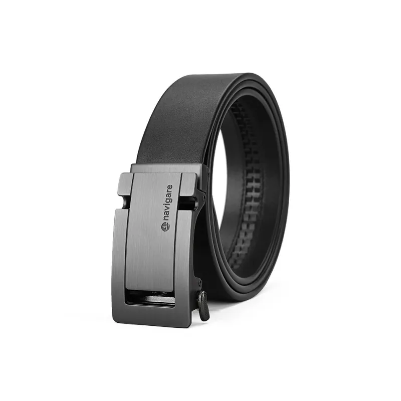 NAVIGARE Top Grain Cow Leather Belt Belt Men's Matte Gunmetal Black Gun Width  3.5cm-6
