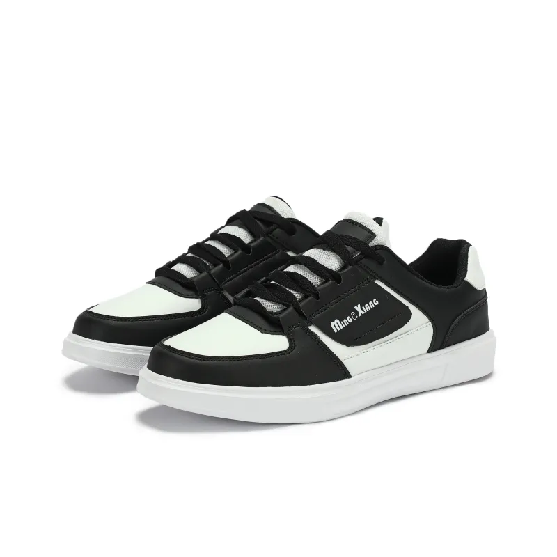Singing Anti Slip And Wear Resistant Lightweight Low Top Skateboard Shoes Unisex Black White-2