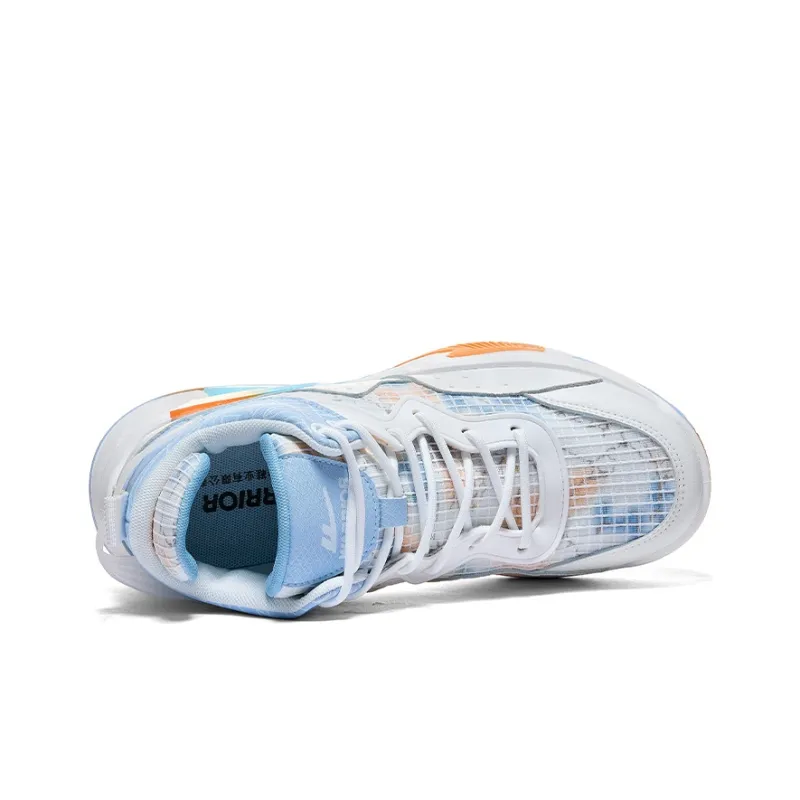 Warrior Anti Slip Wear Resistant Breathable Support Mid Top Basketball Shoes Men's White Light Blue-3