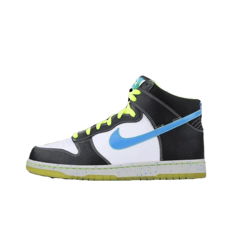 Nike Dunk Slip-Resistant Cushioning High-Top Skateboard Shoes Unisex White/Blue Glow In The Dark-0