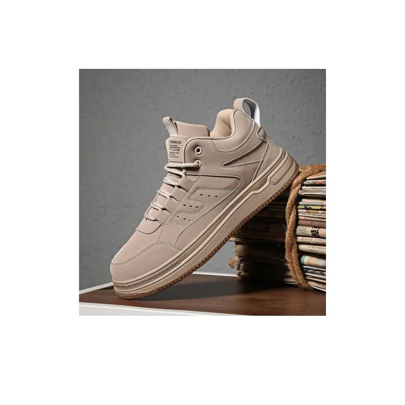 PLAY COBBLER Skateboard Shoes Unisex High Top Beige/Black-7