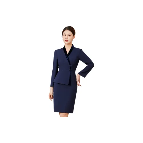 Romon Long-Sleeved Dresses Women's Navy Blue