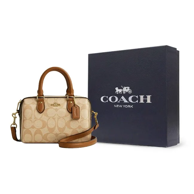 COACH Rowan Coated Canvas Shoulder Bag Crossbody Bag Handbag Small Size Women's Light Khaki-6