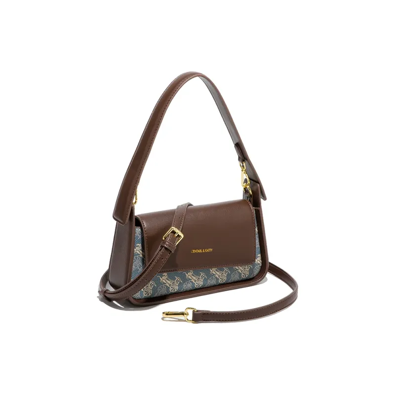 CentarlKatty Polyurethane Shoulder Bag Regular Women's Carriage Blue & Coffee-2
