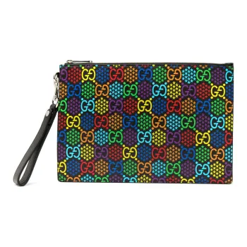 GUCCI Canvas With Leather Portable Clutch Men's Black/Multicolor