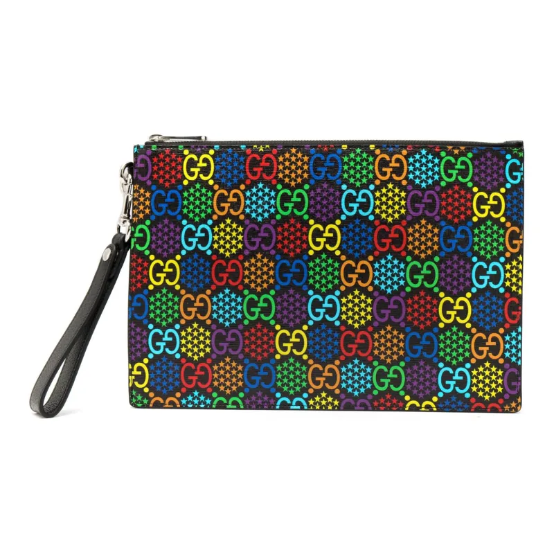 GUCCI Canvas With Leather Portable Clutch Men's Black/Multicolor-0