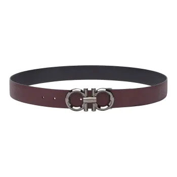 FERRAGAMO Double Sided Design Smooth Buckle Leather Belts Men's Brown Width  3.5cm