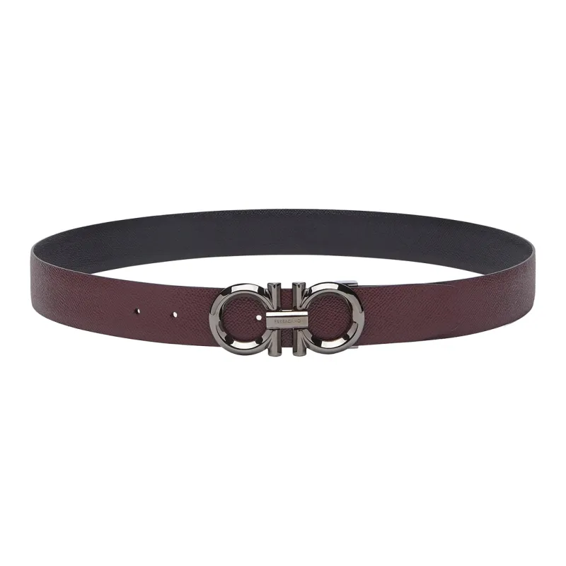 FERRAGAMO Double Sided Design Smooth Buckle Leather Belts Men's Brown Width  3.5cm-0