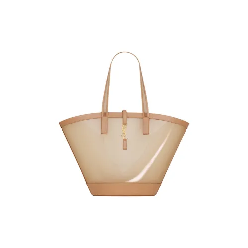 SAINT LAURENT Leather Bonded With Polyurethane Handbag Medium Size Women's Oat Milk Brown Gold