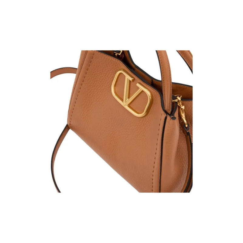 Valentino ALLTIME Grained Calfskin Shoulder Bag Crossbody Bag Handbag Medium Size Women's Almond-6