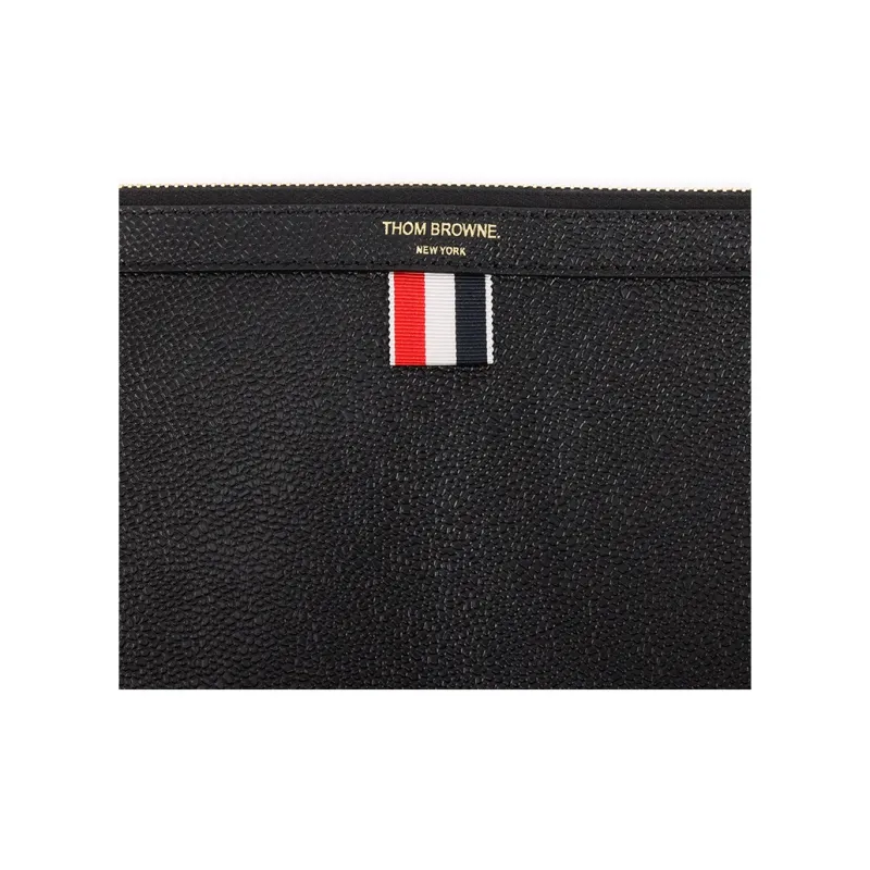 THOM BROWNE Logo Printed Zipped Clutch Bag-4