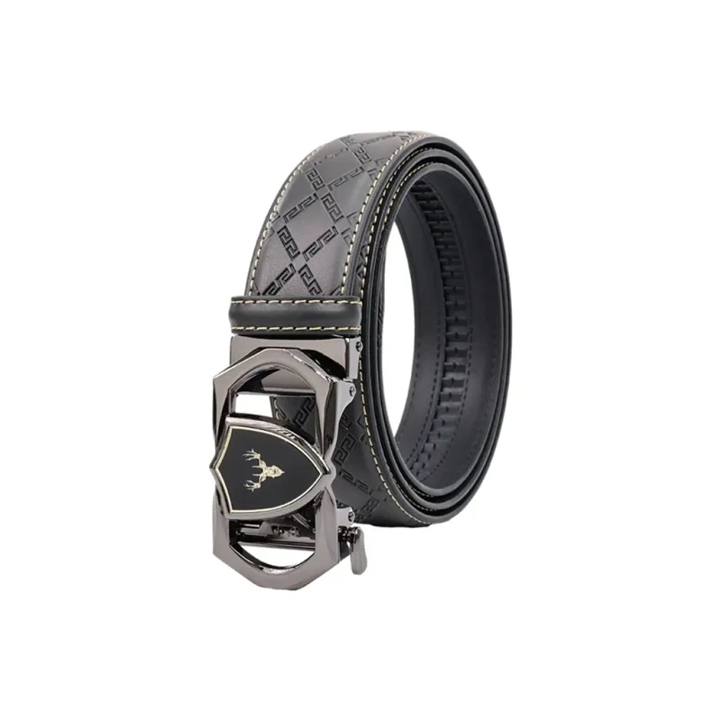 AUGTARLION Trendy Vintage V Monogram Time To Prosper Cow Leather Leather Belts Men's 3.5CM-1
