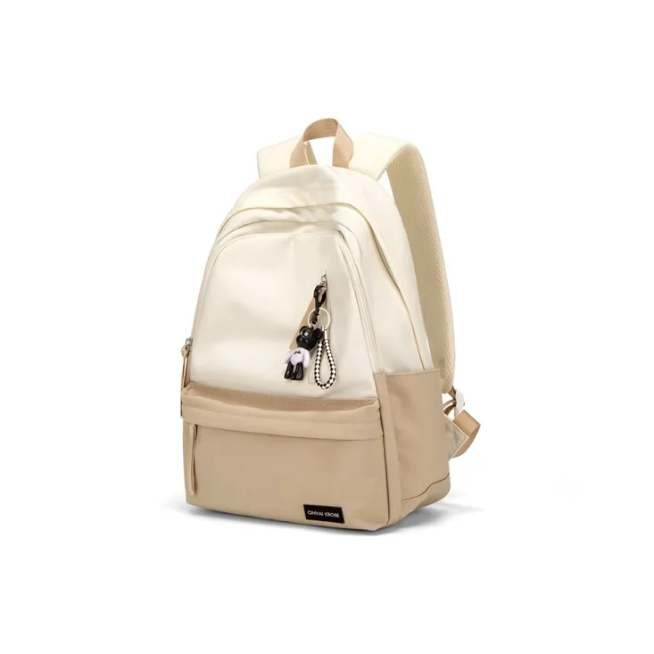 Simvay Clos Fabric Backpack Canvas Bag Backpack Large Size Women's Ecru-1