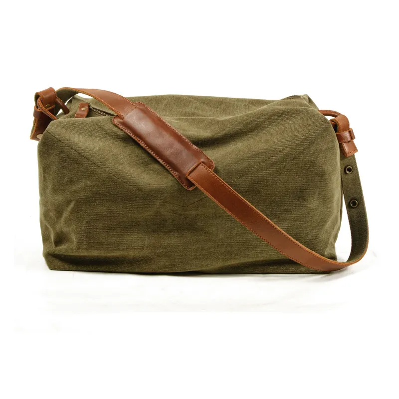 PULUWIRR Cowhide Patchwork Canvas Lightweight Commute Bag Fashion Water Repellent Wear Resistant Travel Bag Unisex-8