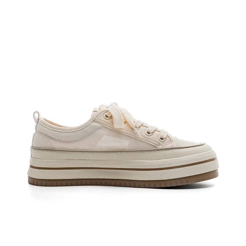 RENBEN Wear-Resistant Breathable Height Increasing Low-Top Canvas Shoes Women's Beige-1