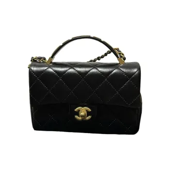 CHANEL Calfskin & Metal Flap Bag Handbag, Shoulder Bag, Crossbody Bag Trumpets Unisex Black