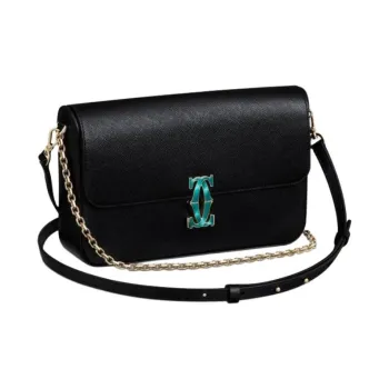 CARTIER C De Cartier Collection Calfskin Portable Crossbody Bag Shoulder Bag Small Size Women's Black