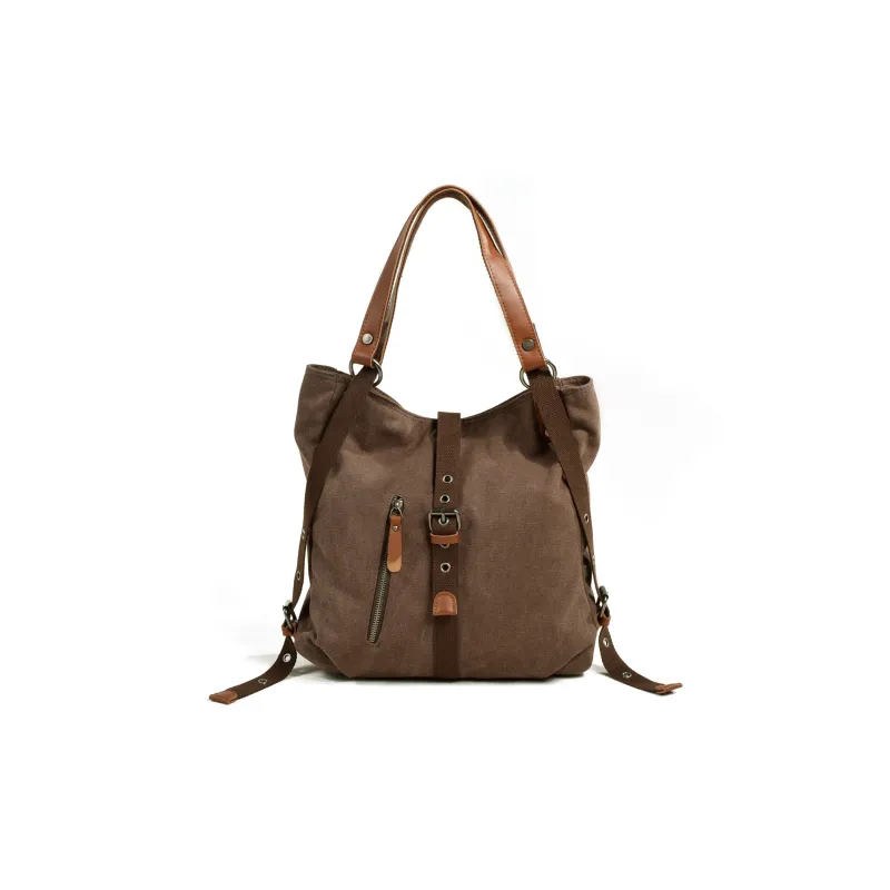 PULUWIRR Canvas Portable Double Shoulder Backpack Regular Unisex Khaki/Dark Gray/Coffee-6