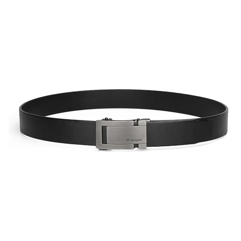NAVIGARE Top Grain Cow Leather Belt Belt Men's Matte Gunmetal Black Gun Width  3.5cm-8