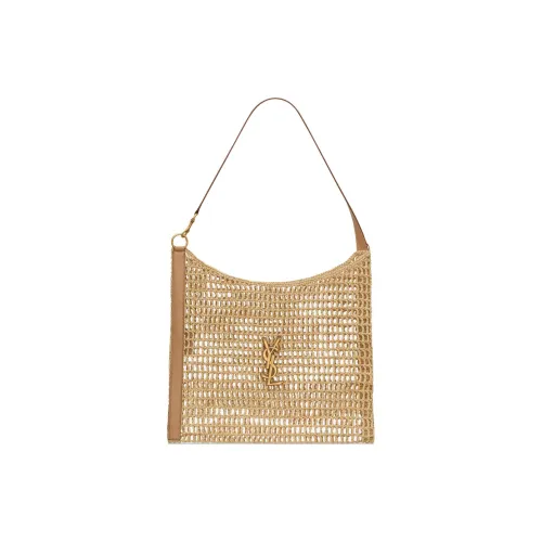 SAINT LAURENT Raffia Vegetable Tanned Leather Handbag Shoulder Bag Women's Natural & Vintage Brown Gold