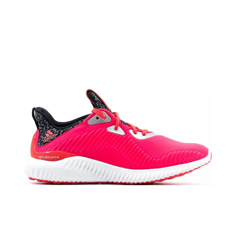 Adidas AlphaBounce J Cushioned Wear Resistant Slip Resistant Low Top Running Shoes Women's Red Black-1