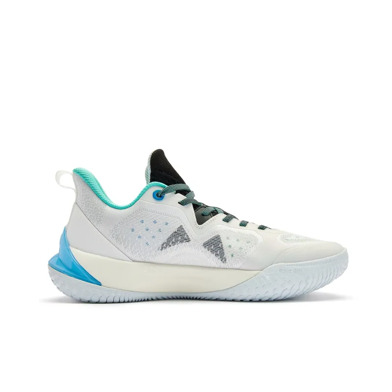 QIAODAN Wind Blade 4 Cushioned Slip Resistant Low Top Basketball Shoes Men's White Blue-1