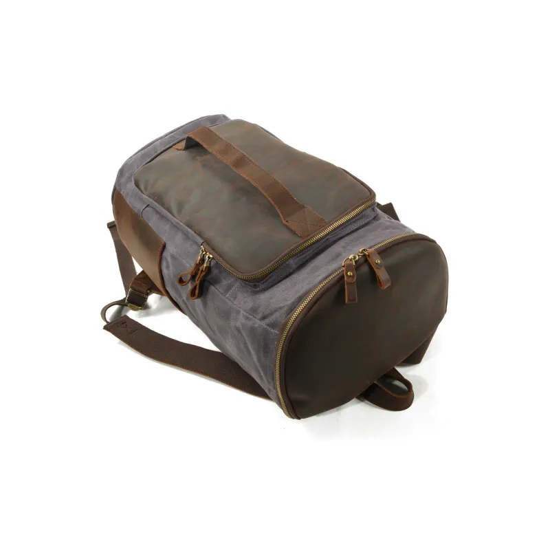 PULUWIRR Cowhide Patchwork Canvas Backpack Unisex Black/Khaki/Army Green/Gray-9