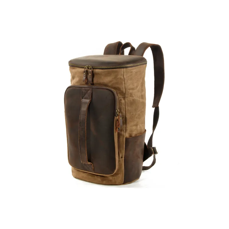 PULUWIRR Cowhide Patchwork Canvas Backpack Unisex Black/Khaki/Army Green/Gray-2
