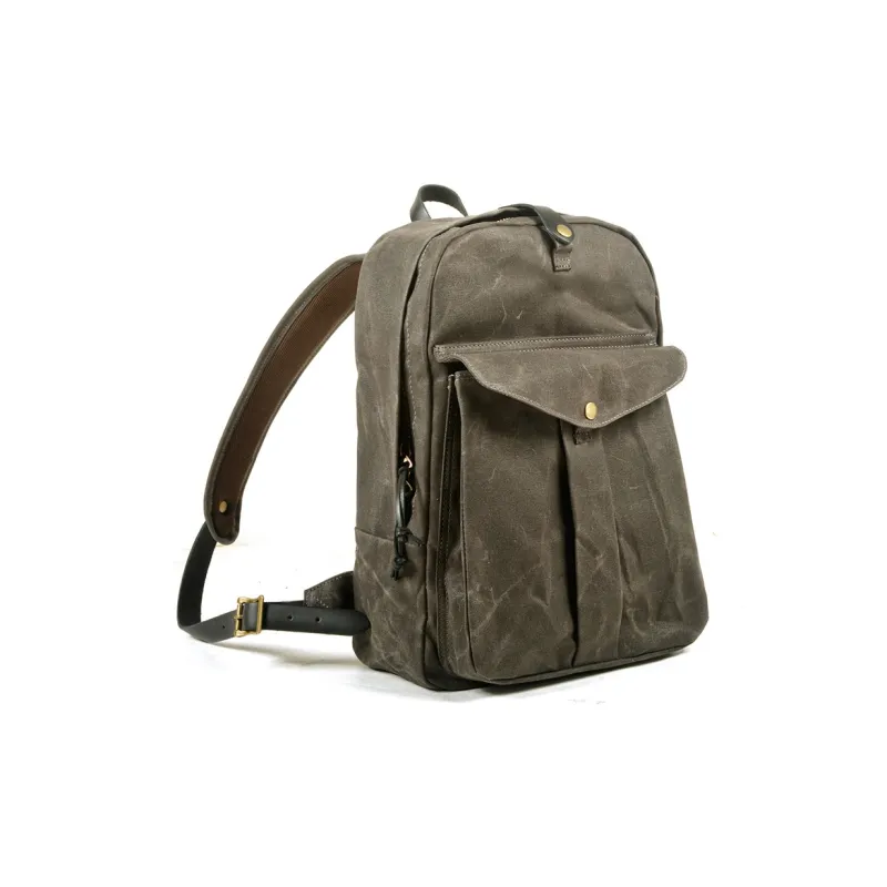 PULUWIRR Cow Leather Canvas Backpack For Men Regular Unisex Khaki Army Green Black Gray Green-10