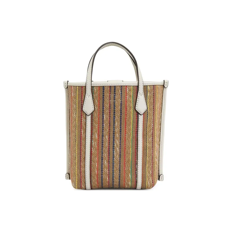 TORY BURCH Perry Raffia Leather Trim Tote Bag Shopping Bag Shoulder Bag Crossbody Bag Handbag Mini Women's Multicolor-3