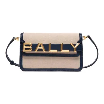 BALLY Wrinkle Free Cow Leather Shoulder Bag Crossbody Bag Women's Beige & Sea Blue