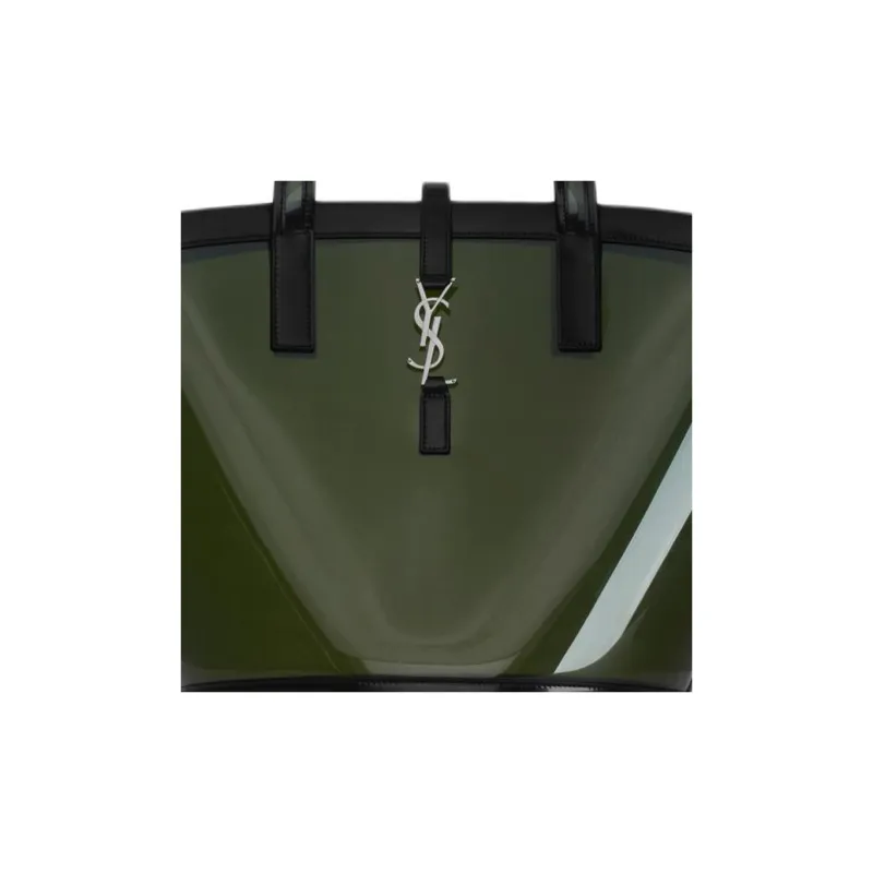 SAINT LAURENT Leather Bonded With Polyurethane Handbag Medium Size Women's Black & Mint Green-4